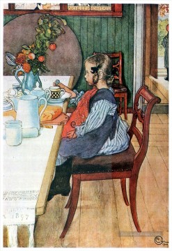 un petit déjeuner misérable de lève tard 1900 Carl Larsson Peinture à l'huile